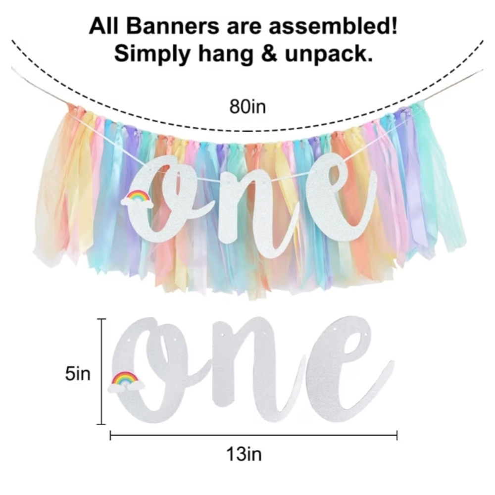 Rainbow First Birthday High Chair Banner - Picture 2 of 5